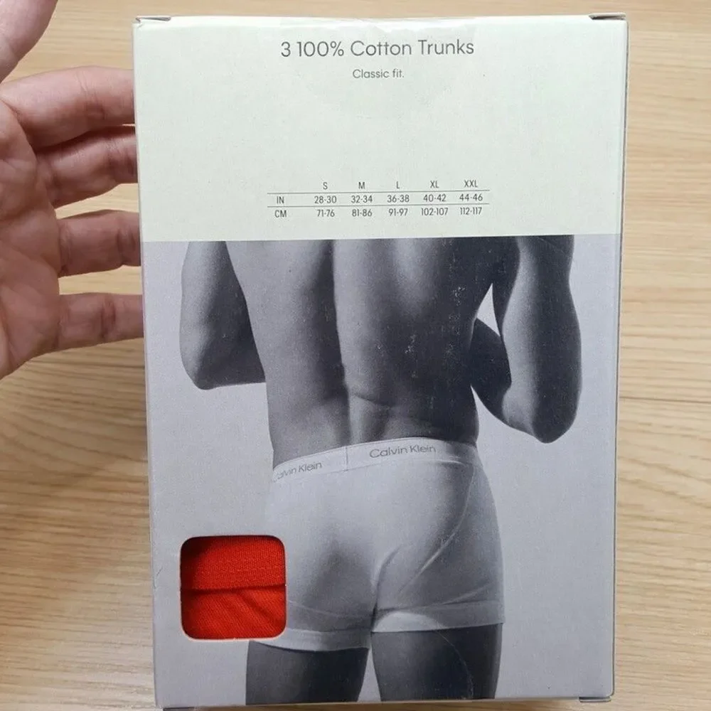 CALVIN KLEIN Boxer Briefs Mens XL Red Blue Grey 3-Pack 100% Cotton Trunks